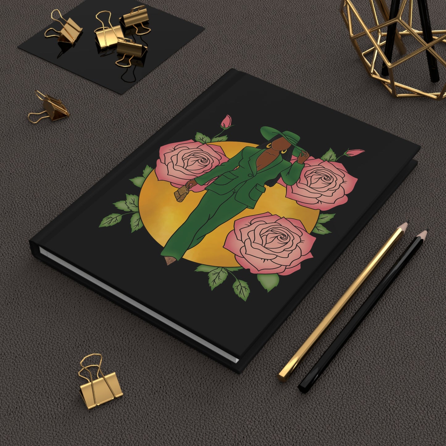 Pink and Green Hardcover Journal (Black)