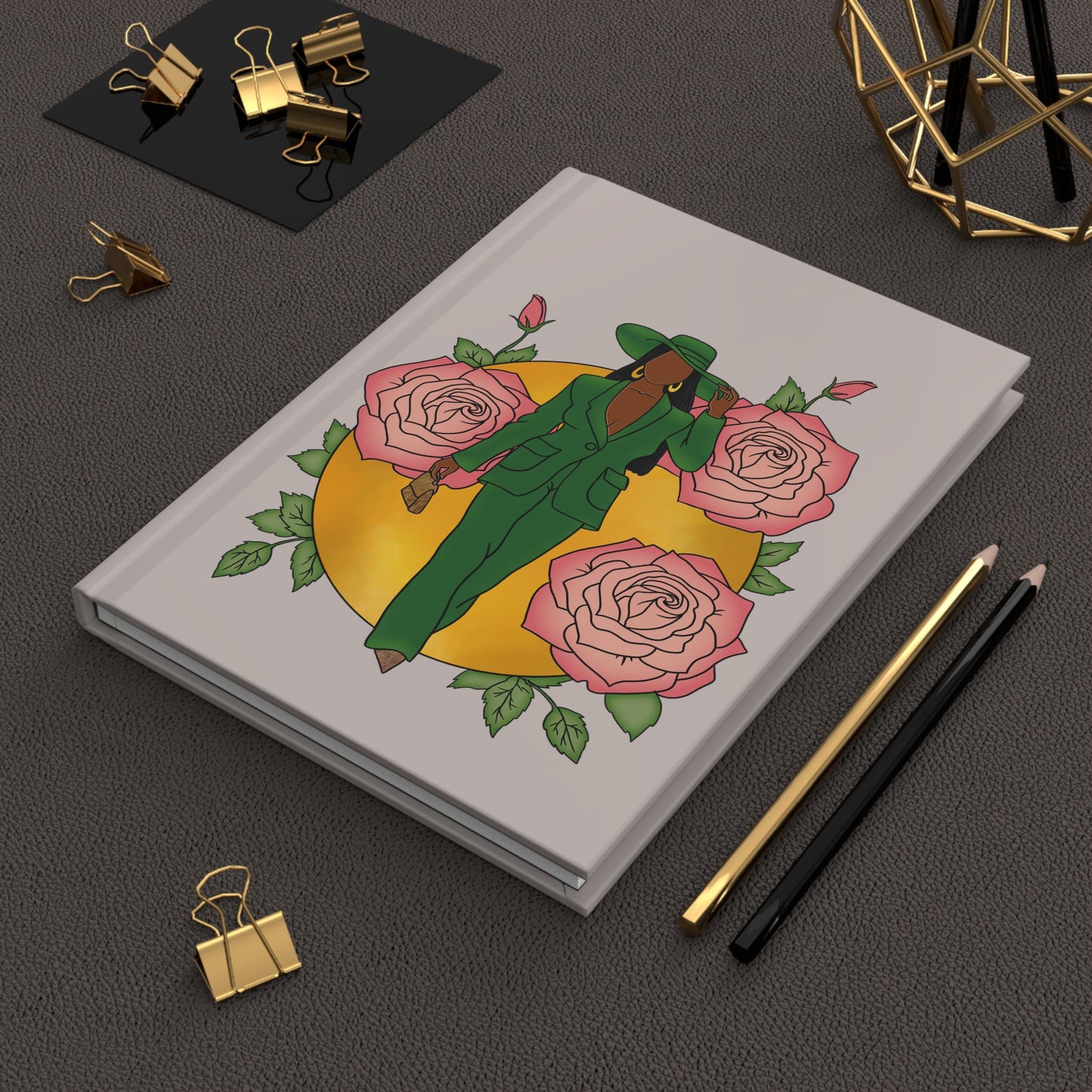 Pink and Green Hardcover Journal (Tan)