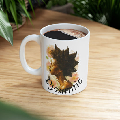 Powerful and Dynamic Black Girl Portrait Ceramic Mug | Floral Accent | Coffee Mug