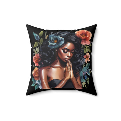 Black Prayer Warrior Faux Suede Pillow