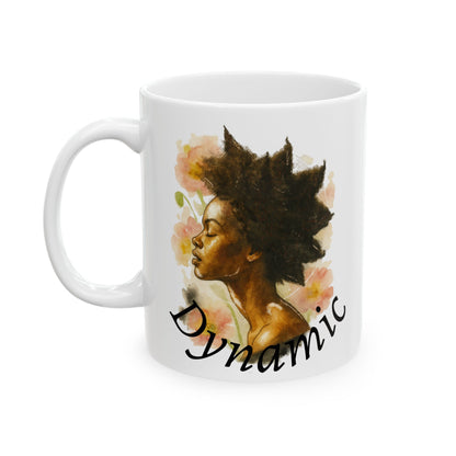 Powerful and Dynamic Black Girl Portrait Ceramic Mug | Floral Accent | Coffee Mug