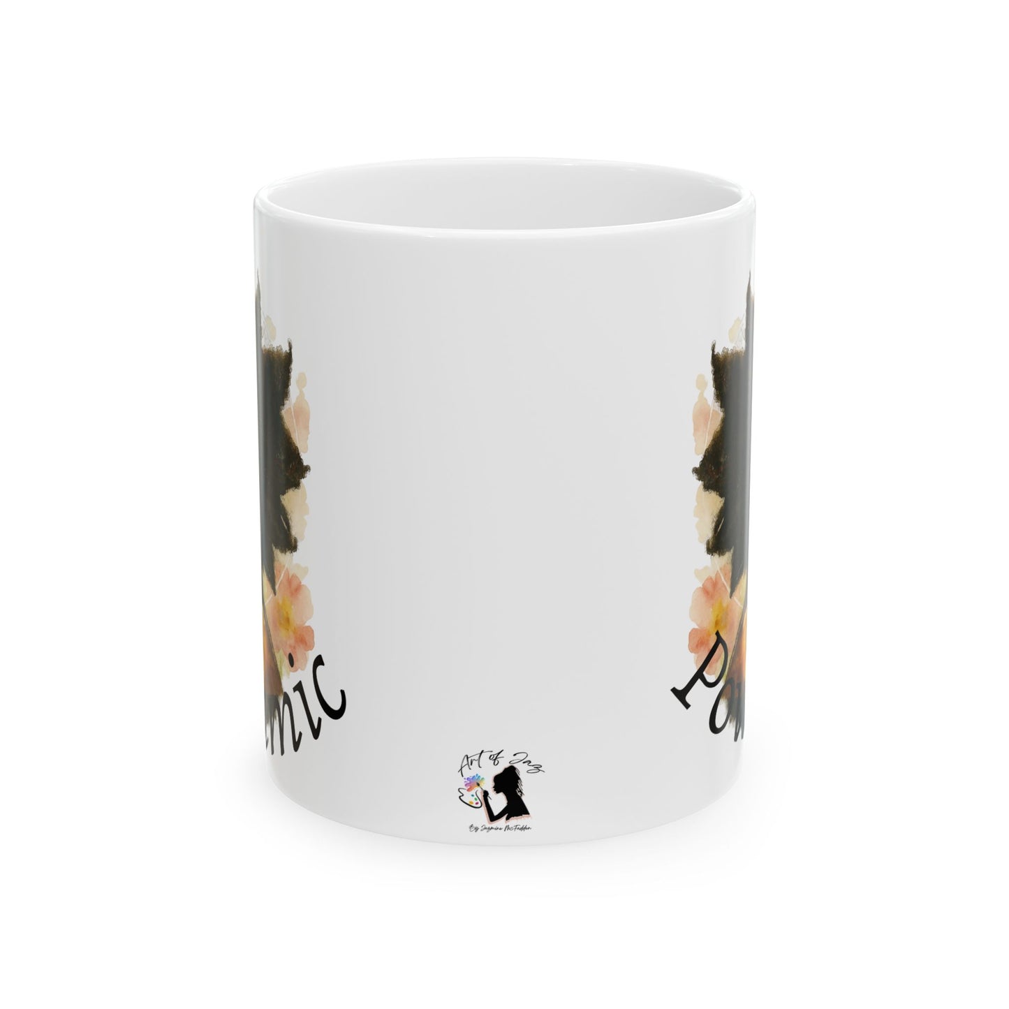 Powerful and Dynamic Black Girl Portrait Ceramic Mug | Floral Accent | Coffee Mug