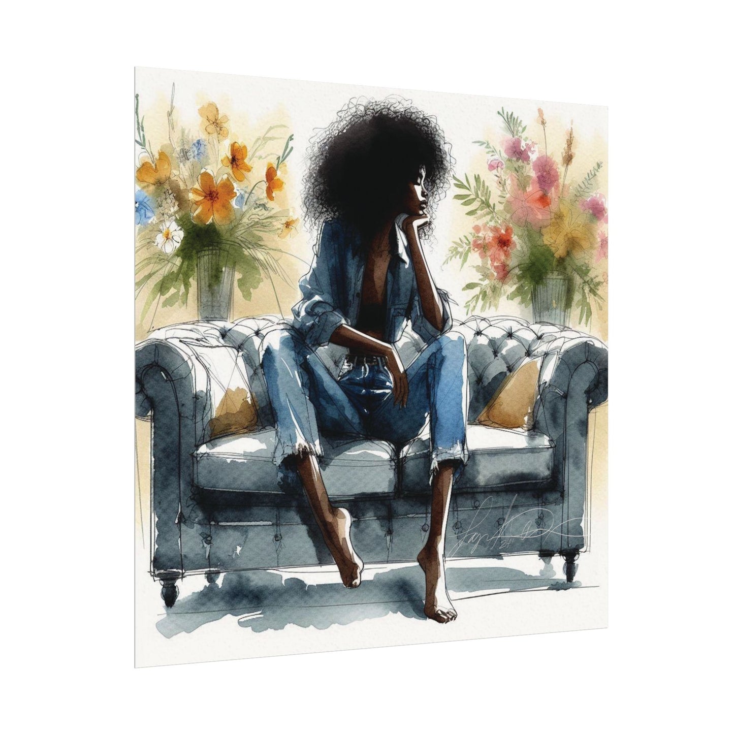 Dear Black Girl Textured Watercolor Print