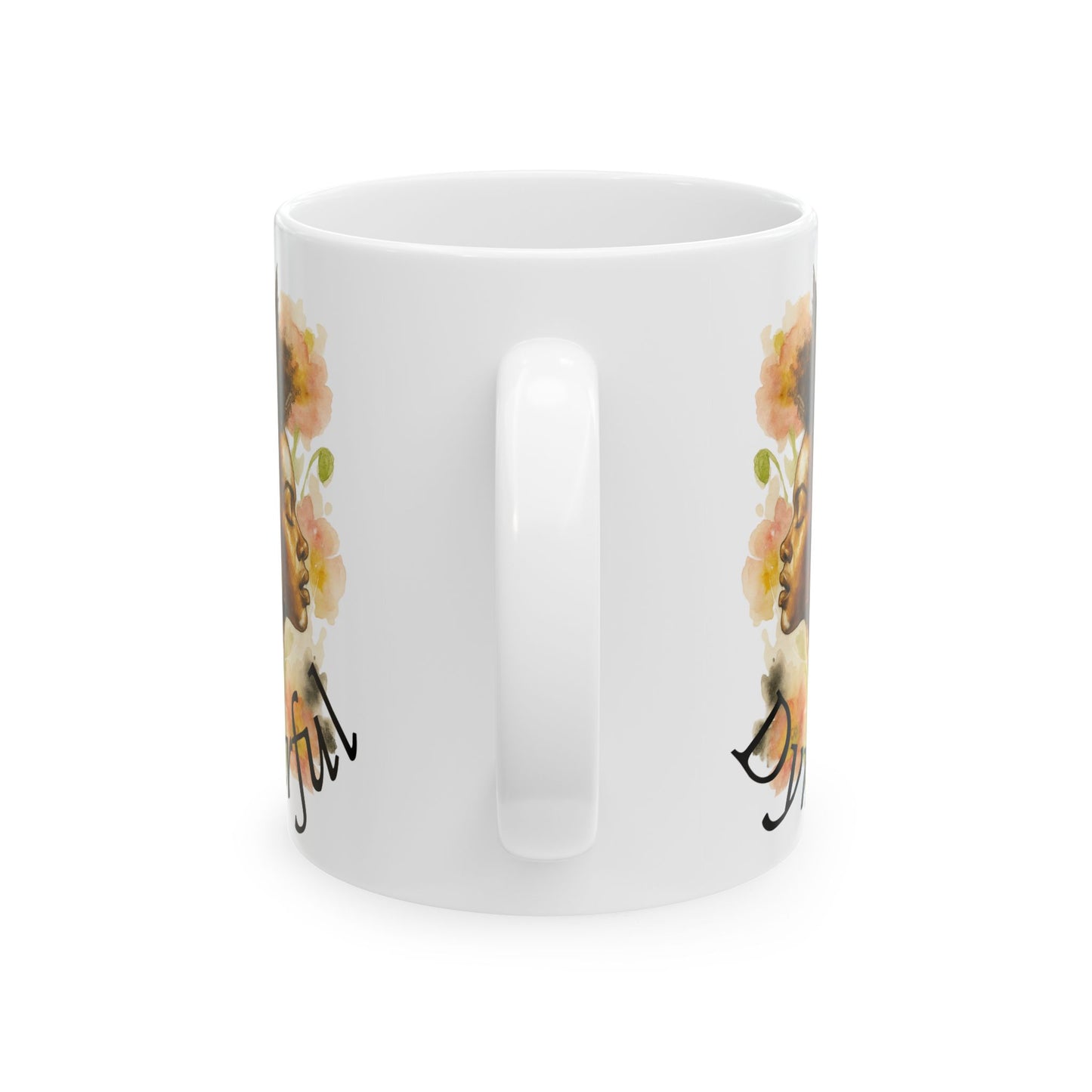 Powerful and Dynamic Black Girl Portrait Ceramic Mug | Floral Accent | Coffee Mug