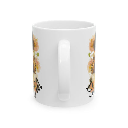 Powerful and Dynamic Black Girl Portrait Ceramic Mug | Floral Accent | Coffee Mug