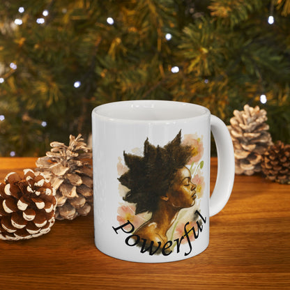 Powerful and Dynamic Black Girl Portrait Ceramic Mug | Floral Accent | Coffee Mug