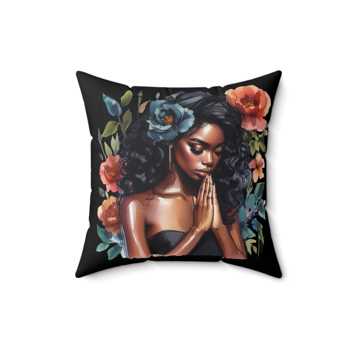 Black Prayer Warrior Faux Suede Pillow