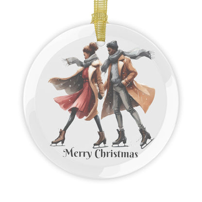 Ice Skating Christmas Glass Ornament